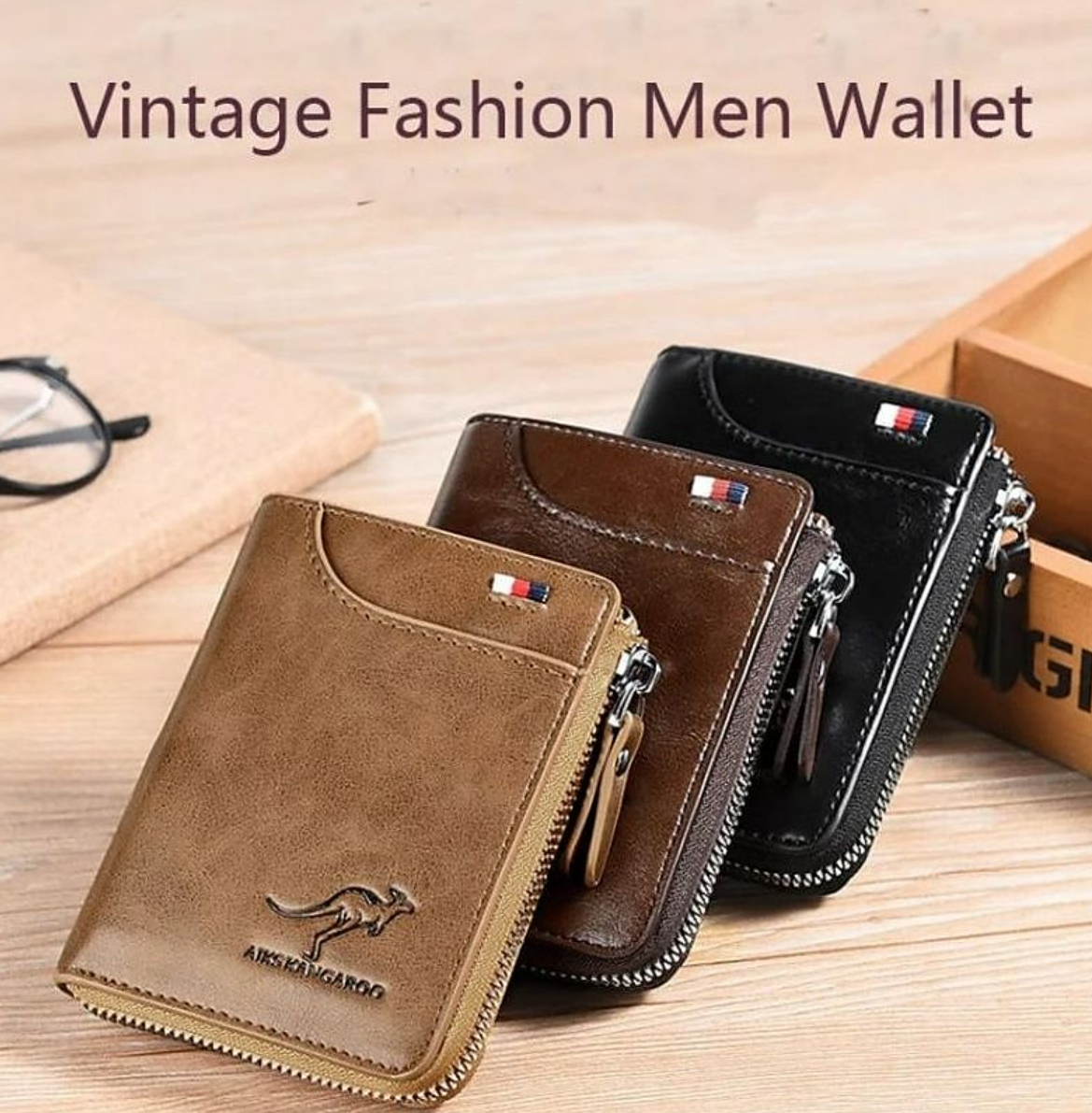Kangaroo Wallet Men's RFID Blocking PU Leather Wallet with Zipper Multi Business Credit Card Holder Purse High Quality
