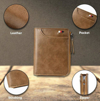 Kangaroo Wallet Men's RFID Blocking PU Leather Wallet with Zipper Multi Business Credit Card Holder Purse High Quality