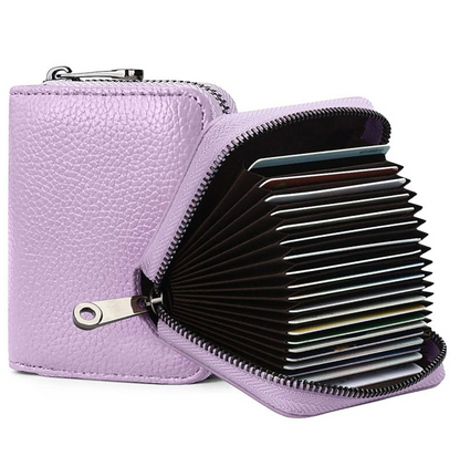 RFID 20 Card Slots Credit Card Holder Genuine Leather Small Card Case for Women or Men Accordion Wallet with Zipper