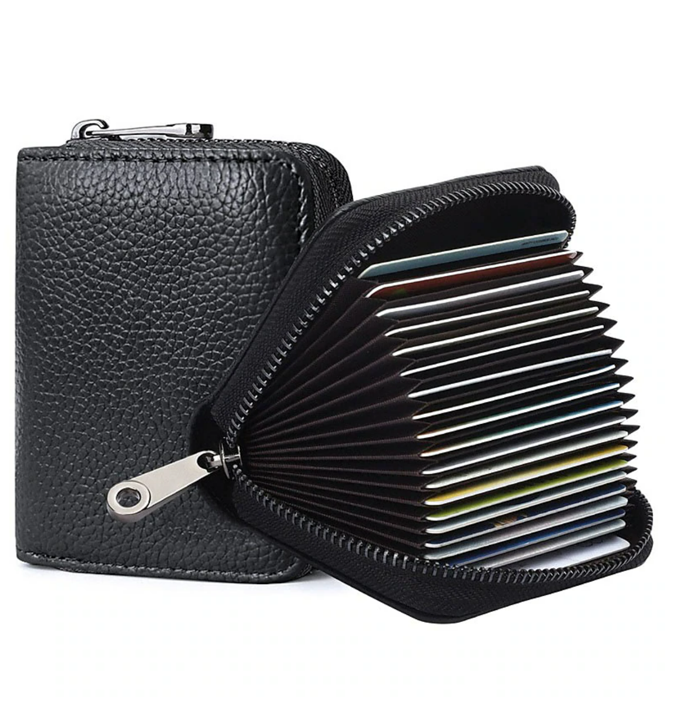 RFID 20 Card Slots Credit Card Holder Genuine Leather Small Card Case for Women or Men Accordion Wallet with Zipper