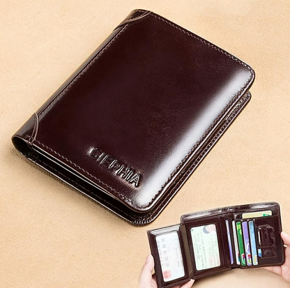1pc Men's Genuine Leather Wallet RFID Anti-theft Brush Slim Short Wallet Multifunction Trifold Wallet Vintage Oil Wax Credit Card Wallet Give Gifts To Men On Valentine's Day
