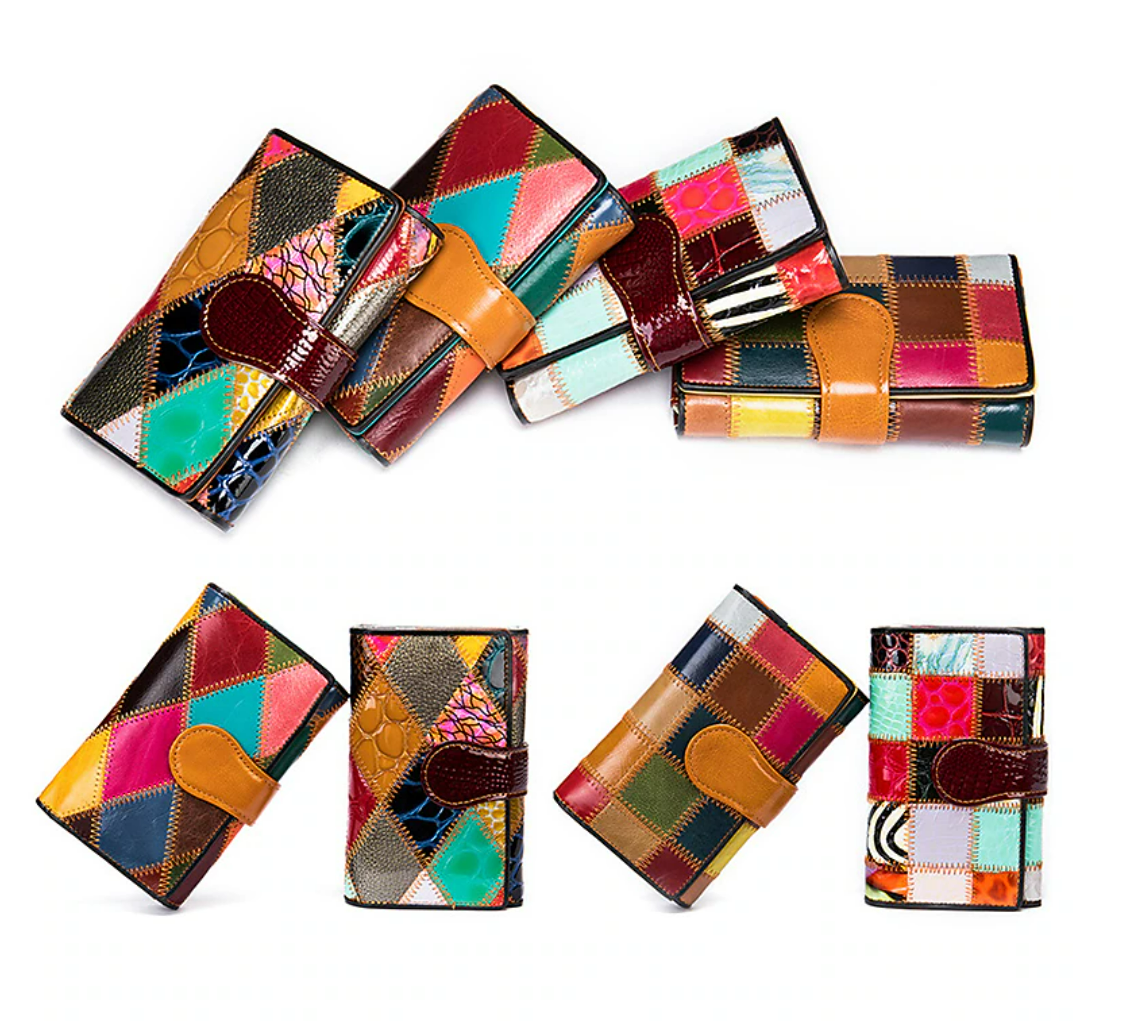 Women's Wallet Credit Card Holder Wallet Cowhide Shopping Daily Large Capacity Lightweight Durable Color Block Patchwork Rainbow