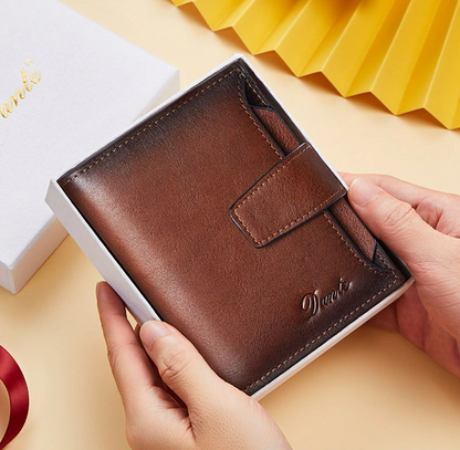 1pc Men's Genuine Leather Wallet Vintage Short Multi Function ID Card Holder RFID Blocking Zipper Coin Pocket Billfold Give Gifts To Men On Valentine's Day