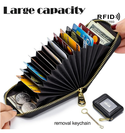 RFID Credit Card Holder, Casual Multi-compartment Wallet, Simple Zip Around Card Case