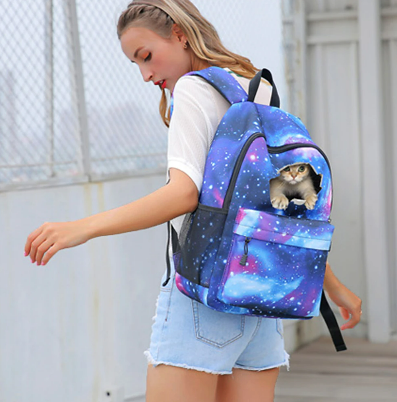 Men's Women's Backpack School Bag Bookbag 3D Print School Outdoor Daily Galaxy Cat Canvas Large Capacity Waterproof Durable Print Black Red Blue