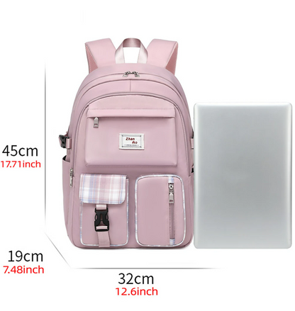 Men's Women's School Bag Bookbag Commuter Backpack School Traveling Solid Color Oxford Cloth Adjustable Large Capacity Waterproof Buttons Zipper Black Pink Purple