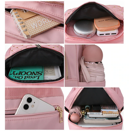 Women's Backpack School Bag Bookbag Commuter Backpack School Daily Nylon Large Capacity Waterproof Lightweight Rivet Zipper off white Black Pink