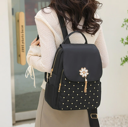 Women's Backpack School Bag Bookbag Outdoor Daily Solid Color Nylon Adjustable Breathable Lightweight Rhinestone Zipper Black Pink Brown