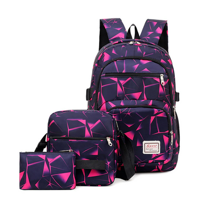 Men's Women's Backpack School Bag Bookbag Commuter Backpack School Daily Galaxy Geometric Nylon 3 Pieces Large Capacity Breathable Lightweight Zipper Print Black Pink Red