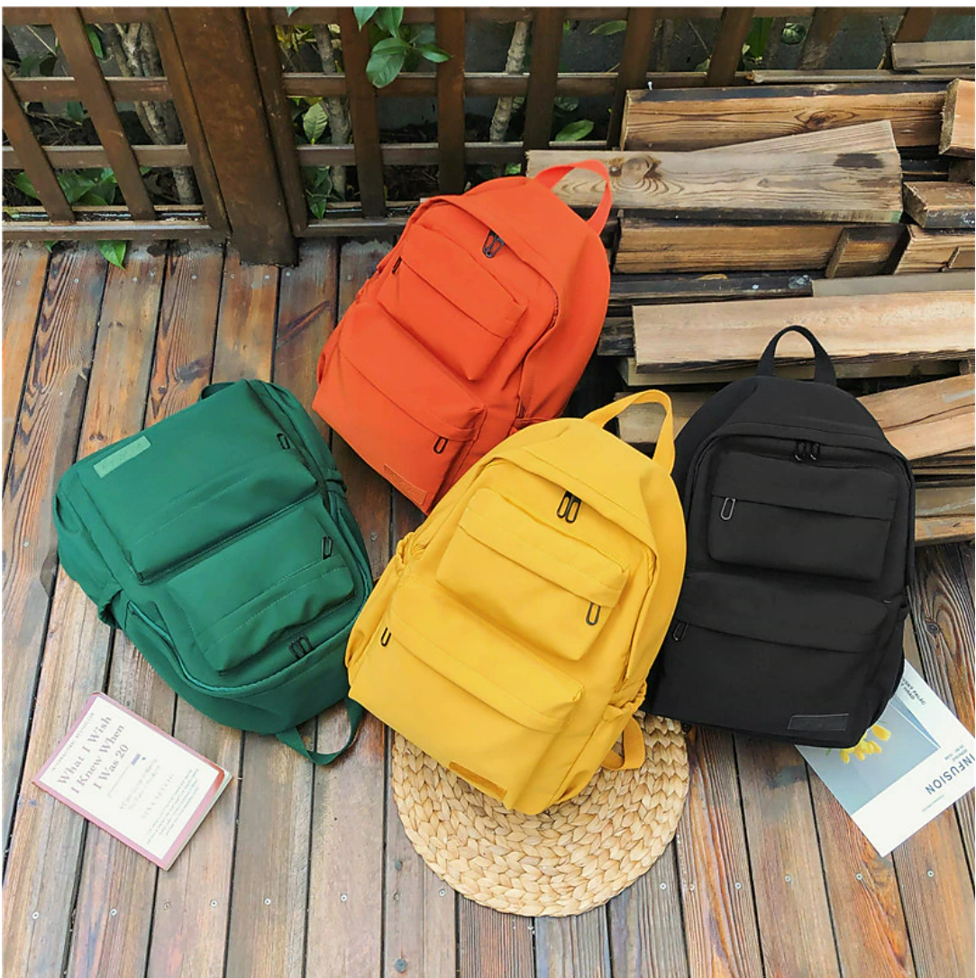Women's Backpack School Bag Bookbag School Traveling Solid Color Nylon Large Capacity Lightweight Zipper Black Yellow Orange
