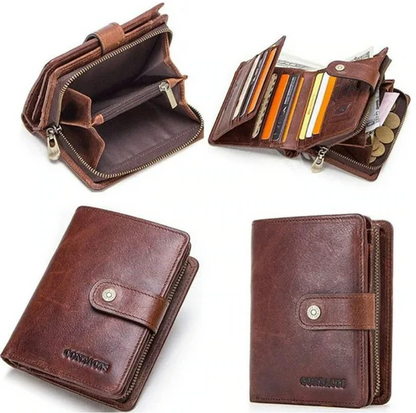 Man Purse Genuine Leather RFID Vintage Wallet Men with Coin Pocket Short Wallets Small Zipper Walet with Card Holders
