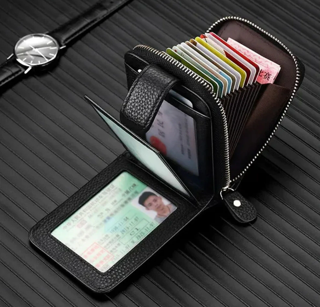 Rfid Credit Card Holder 16 Card Slots Wallet Genuine Leather Driver License ID Card Holder Walet Credit Card Case with Magnetic Shut Single Compartment for Women Men