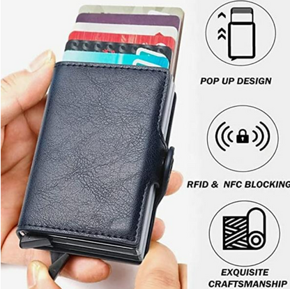 Pop Up RFID Credit Card Holder Wallet Credit Card Holders PU Leather Blocking Rfid Wallet Men Id Card Holder Aluminum Card Case Purse
