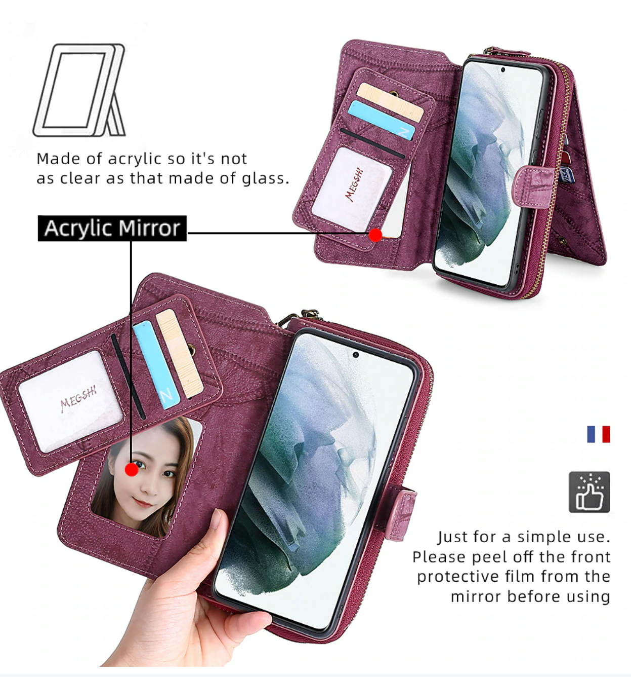 Phone Case For Samsung Galaxy S23 S22 Ultra Plus S21 FE S20 A14 A34 A54 A73 A53 A33 A72 A52 A42 Note 20 Ultra 10 Plus Wallet Case Zipper Full Body Protective with Phone Strap Solid Colored PC PU
