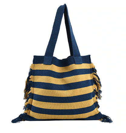 Women's Shoulder Bag Straw Daily Tassel Large Capacity Breathable Foldable Geometric Black Yellow Blue