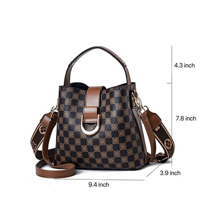 Women's Crossbody Bag Shoulder Bag Bucket Bag PU Leather Daily Holiday Buttons Large Capacity Plaid Khaki Coffee