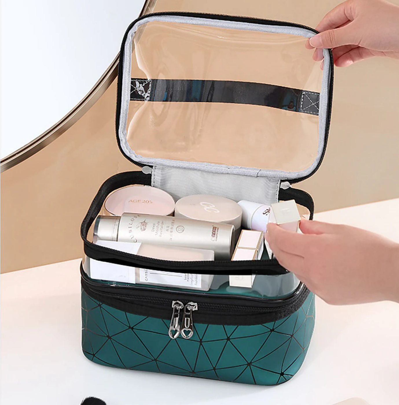 Multifunction Double Transparent Cosmetic Bag Women Make Up Case Big Capacity Travel Makeup Organizer Toiletry Beauty Storage