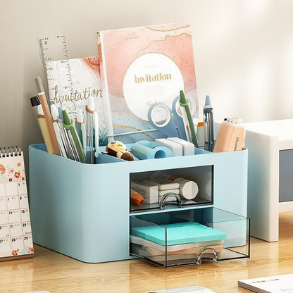 Creative Transparent Drawer Storage Box Desktop Cosmetics Organizer Student Large Capacity Pen Holder School Office Stationery Supplies