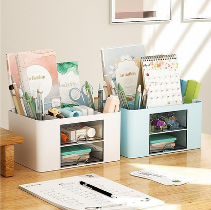 Creative Transparent Drawer Storage Box Desktop Cosmetics Organizer Student Large Capacity Pen Holder School Office Stationery Supplies
