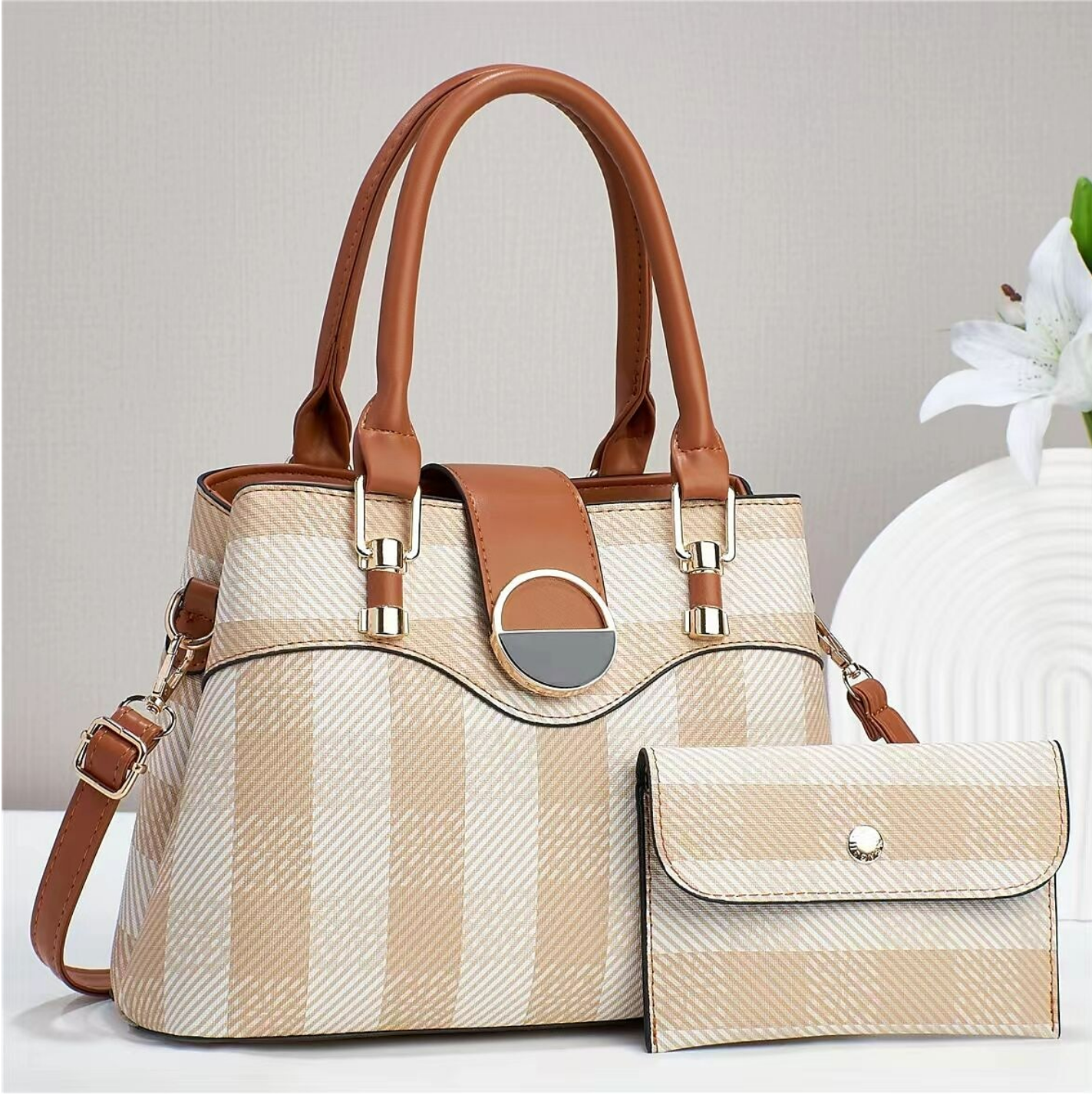 Women's Handbag Shoulder Bag PU Leather Shopping Daily Buttons Large Capacity Plaid Earth Yellow Black Pink