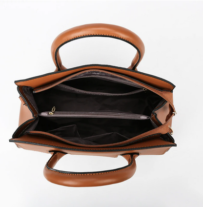 Women's Bag Set PU Leather Office Zipper Large Capacity Geometric Black Blue Brown