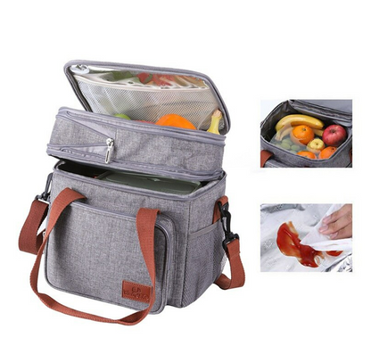 Lunch Box, 14L Insulated Lunch Bag, Expandable Double Deck Cooler Bag, Lightweight Leakproof Tote Bag With Side Tissue Pocket, Suit For Men and Women