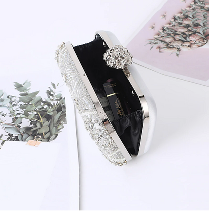 Women's Evening Bag Polyester Wedding Party Crystals Chain Solid Color Glitter Shine Vintage Silver Beige