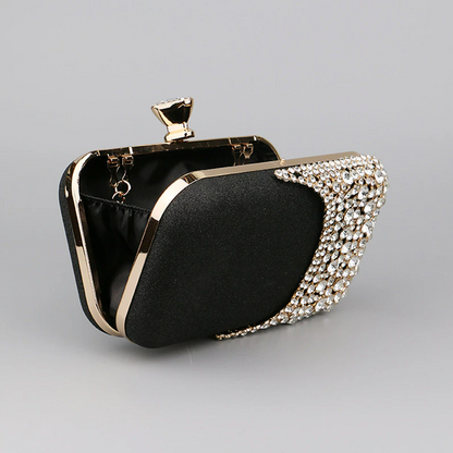 Women's Clutch Evening Bag Wristlet Polyester Party Christmas Rhinestone Chain Lightweight Durable Anti-Dust Color Block Patchwork Silver Black Gold