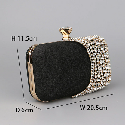 Women's Clutch Evening Bag Wristlet Polyester Party Christmas Rhinestone Chain Lightweight Durable Anti-Dust Color Block Patchwork Silver Black Gold