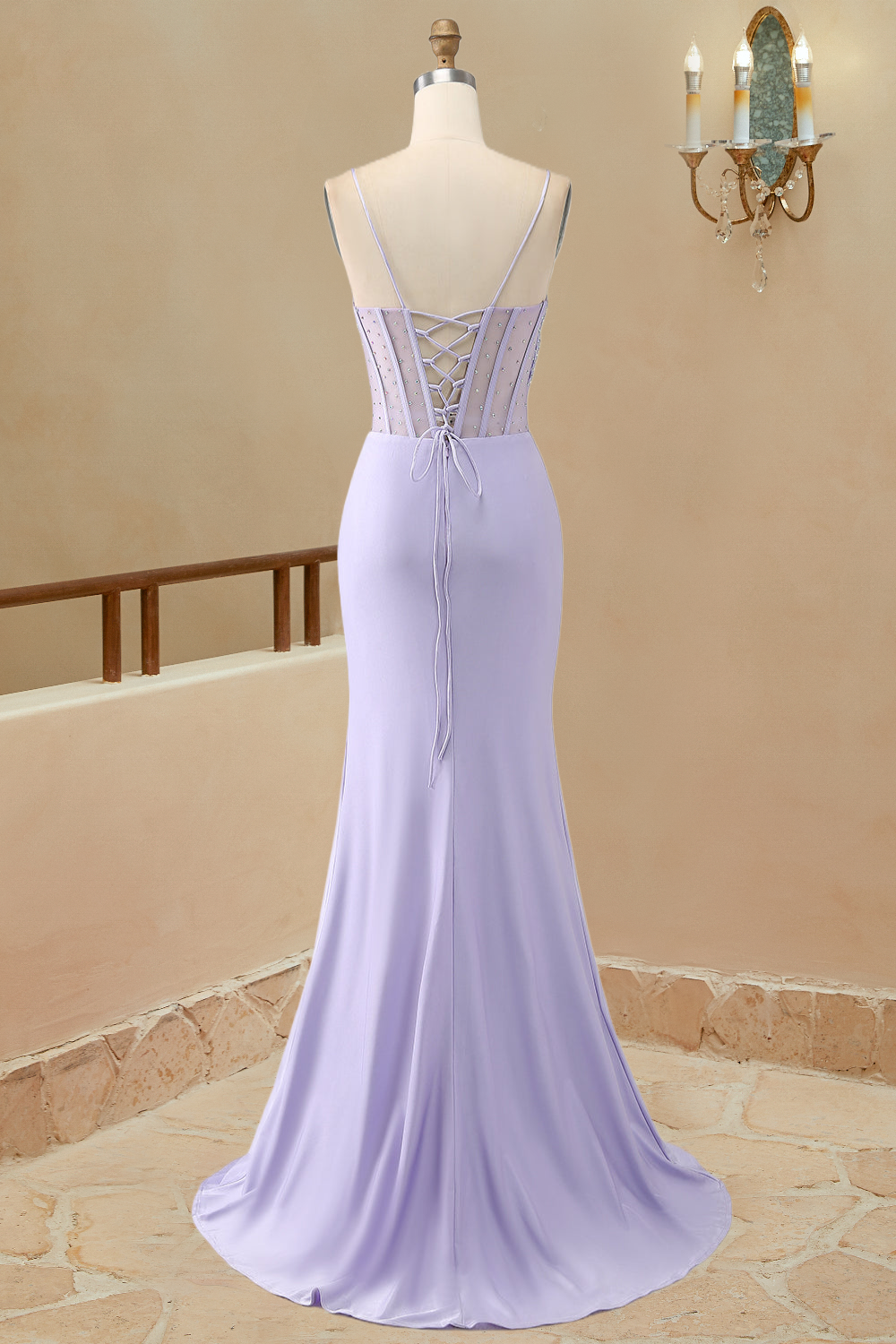 Luolandi Prom Dresses Mermaid Spaghetti Straps Sain With Beading Sexy Evening Dresses With Slit