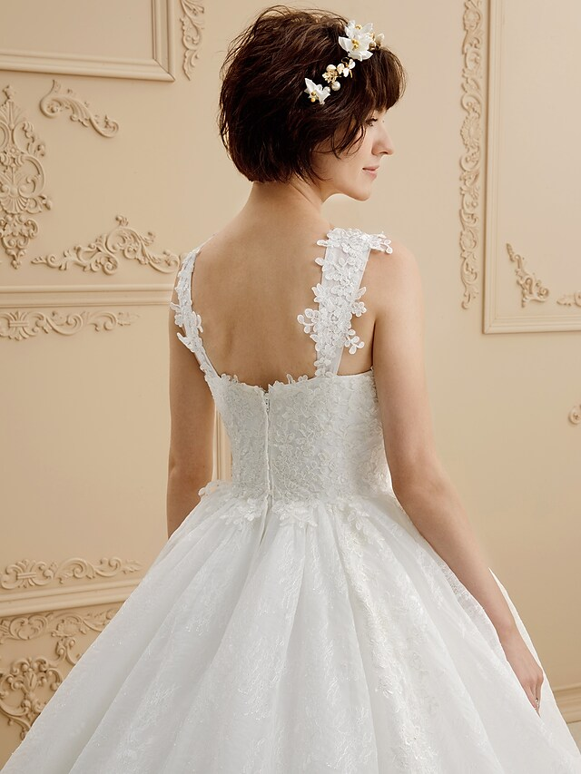 Luolandi Ball Gown Wedding Dresses Sweetheart Neckline Tulle All Over Lace Regular Straps Glamorous Illusion Detail