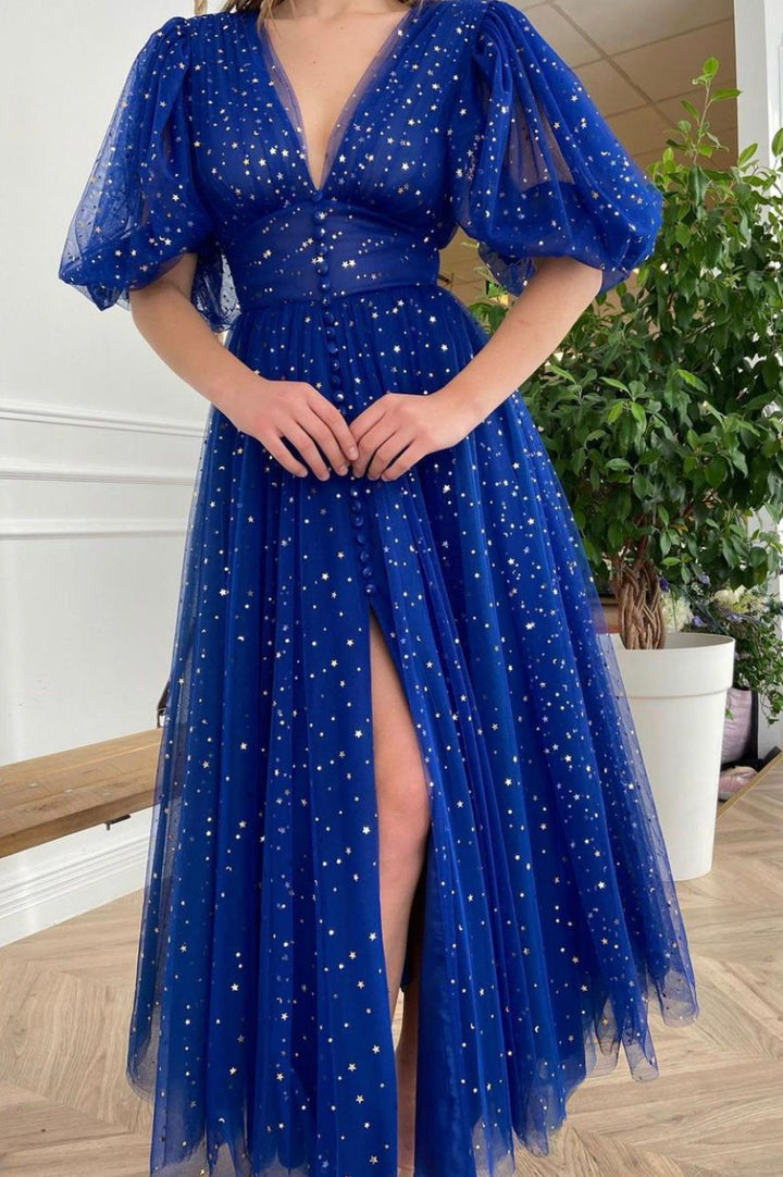 Luolandi Cute V-Neck Tulle Prom Dresses A-Line Graduation Homecoming Dresses Sparkly