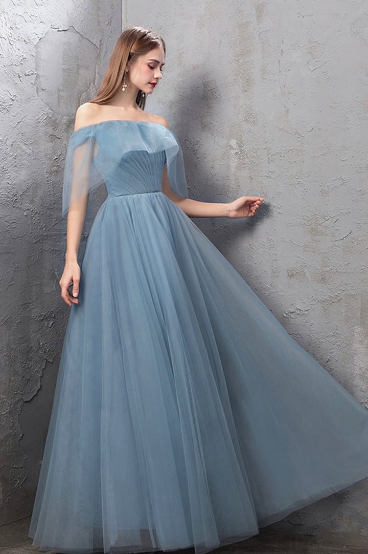 Luolandi Blue Tulle Long Prom Dresses Blue Tulle Bridesmaid Dresses Beautiful