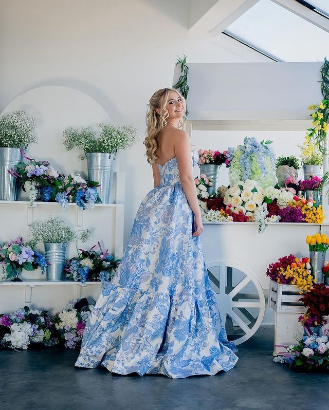 Luolandi A-Line Sweetheart Floral Printed Long Prom Dresses Beautiful Evening Party Dresses