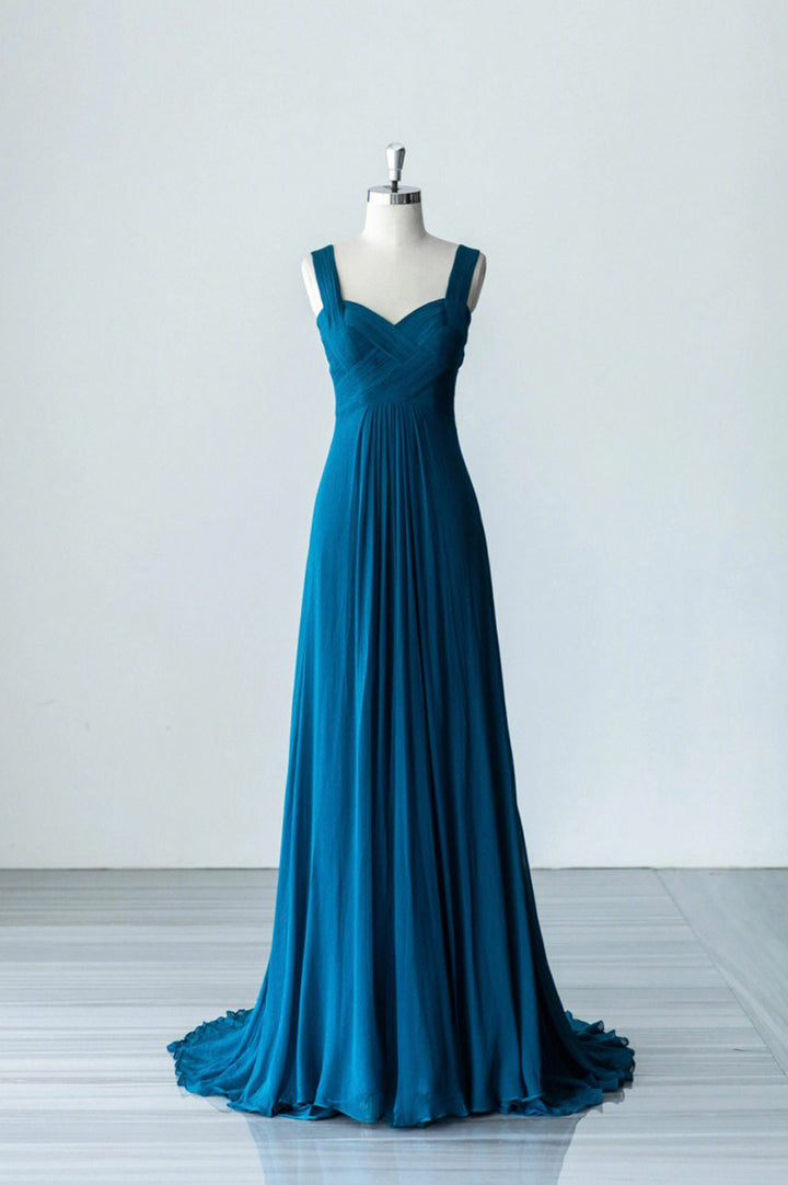 Luolandi Blue Chiffon Long A-Line Prom Dress A-Line Evening Dress Party Dress Floor Length