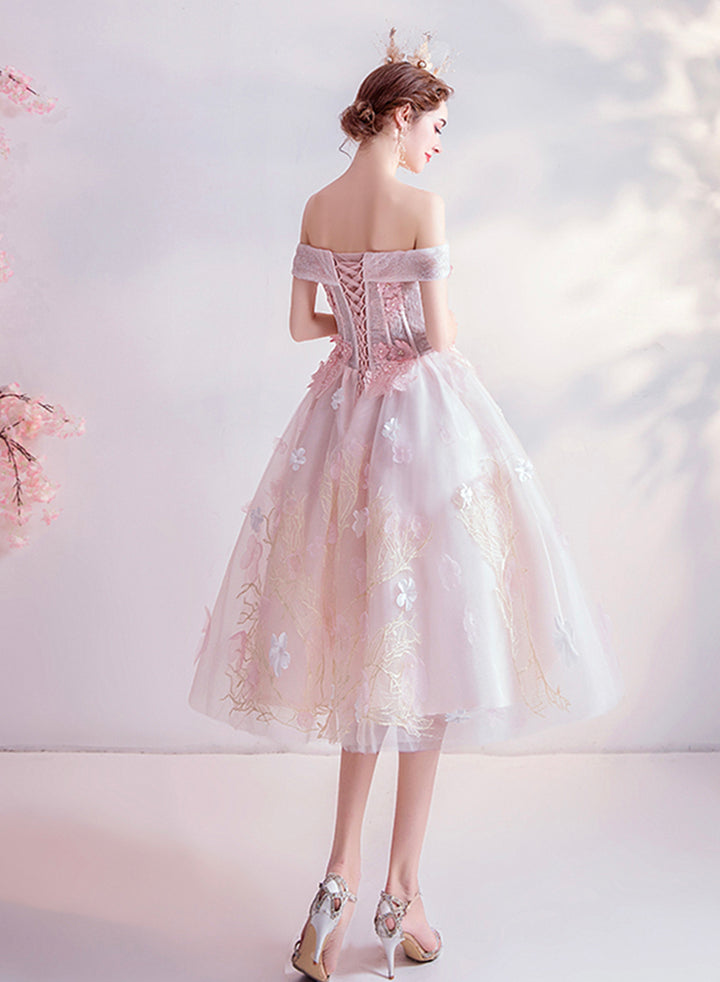 Luolandi Sweet A Line Lace Short Prom Dresses Off the Shoulder Birthday Party Dress Pretty Homecoming Dress With Flowers