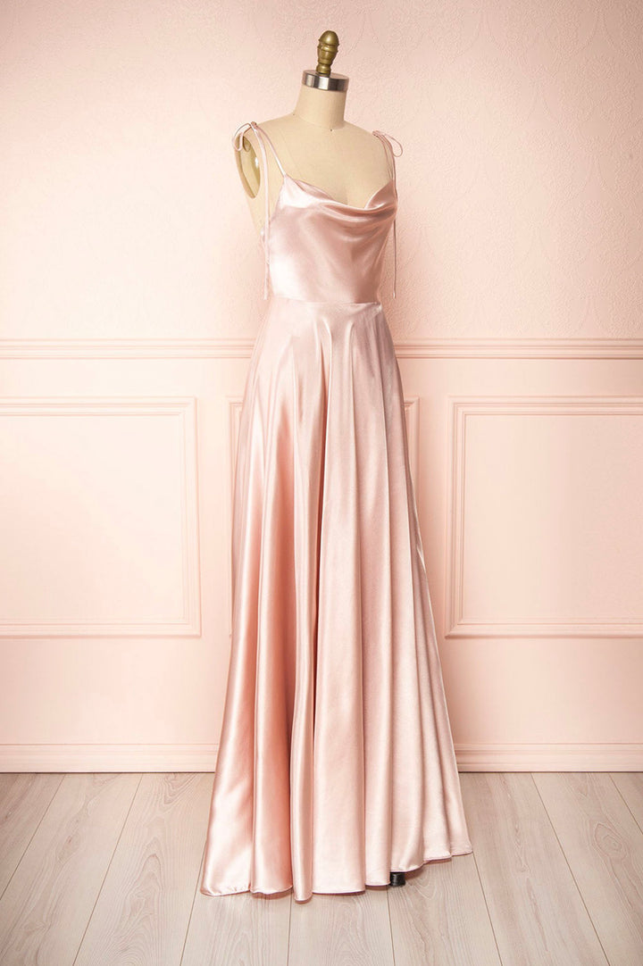 Luolandi Simple Satin Long Prom Dresses A-Line Formal Evening Dresses Sexy