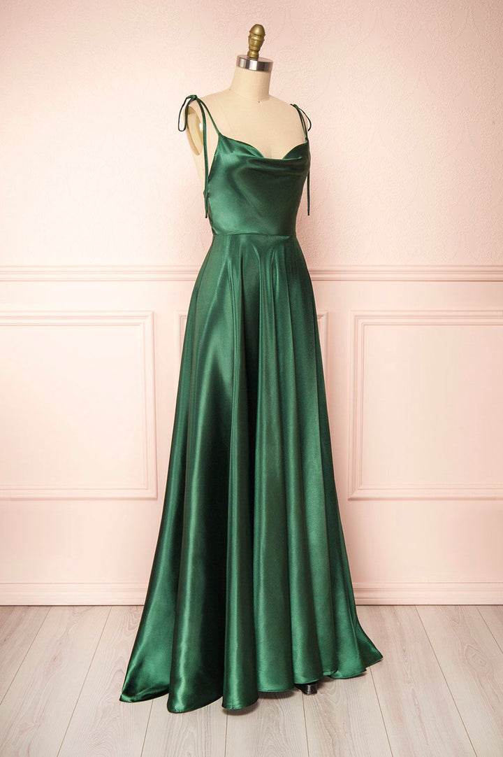 Luolandi Simple Satin Long Prom Dresses A-Line Formal Evening Dresses Sexy