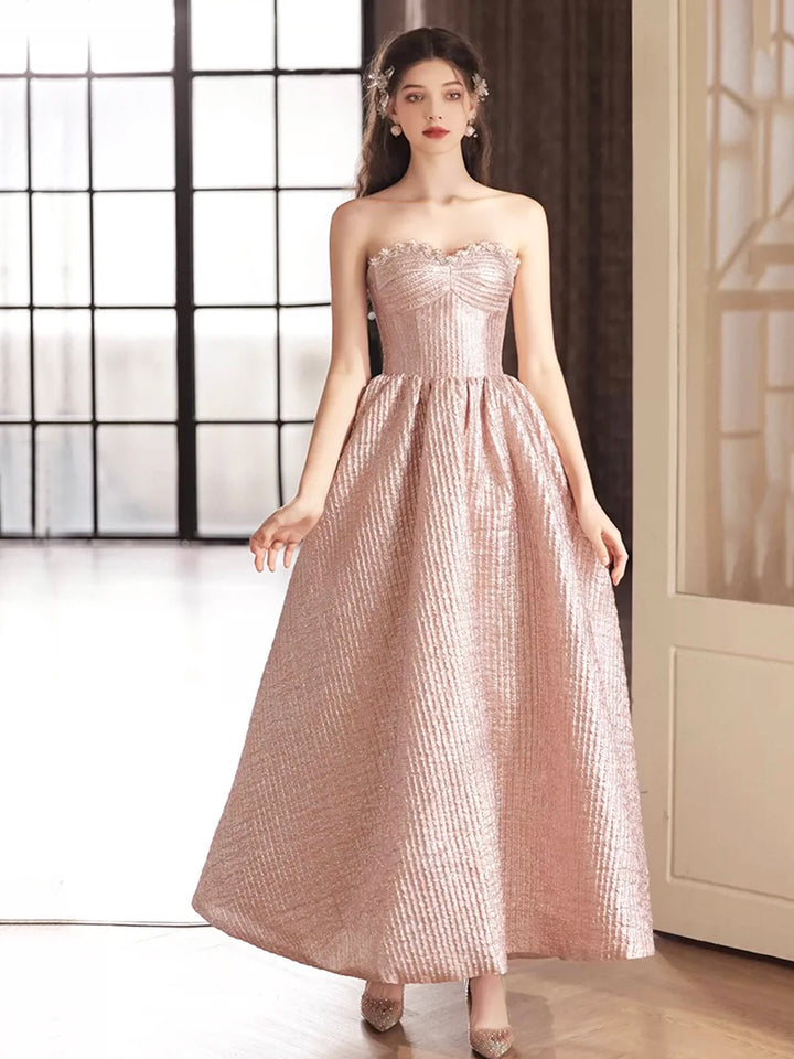 Luolandi Cute Satin Tea Length Prom Dress Off the Shoulder Pink A-Line Party Dress Beautiful