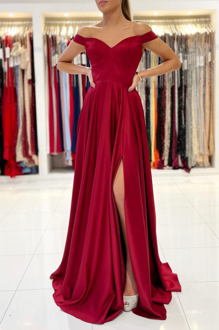 Luolandi Elegant Satin Long Prom Dresses A-Line Off the Shoulder Evening Dresses Party Dress