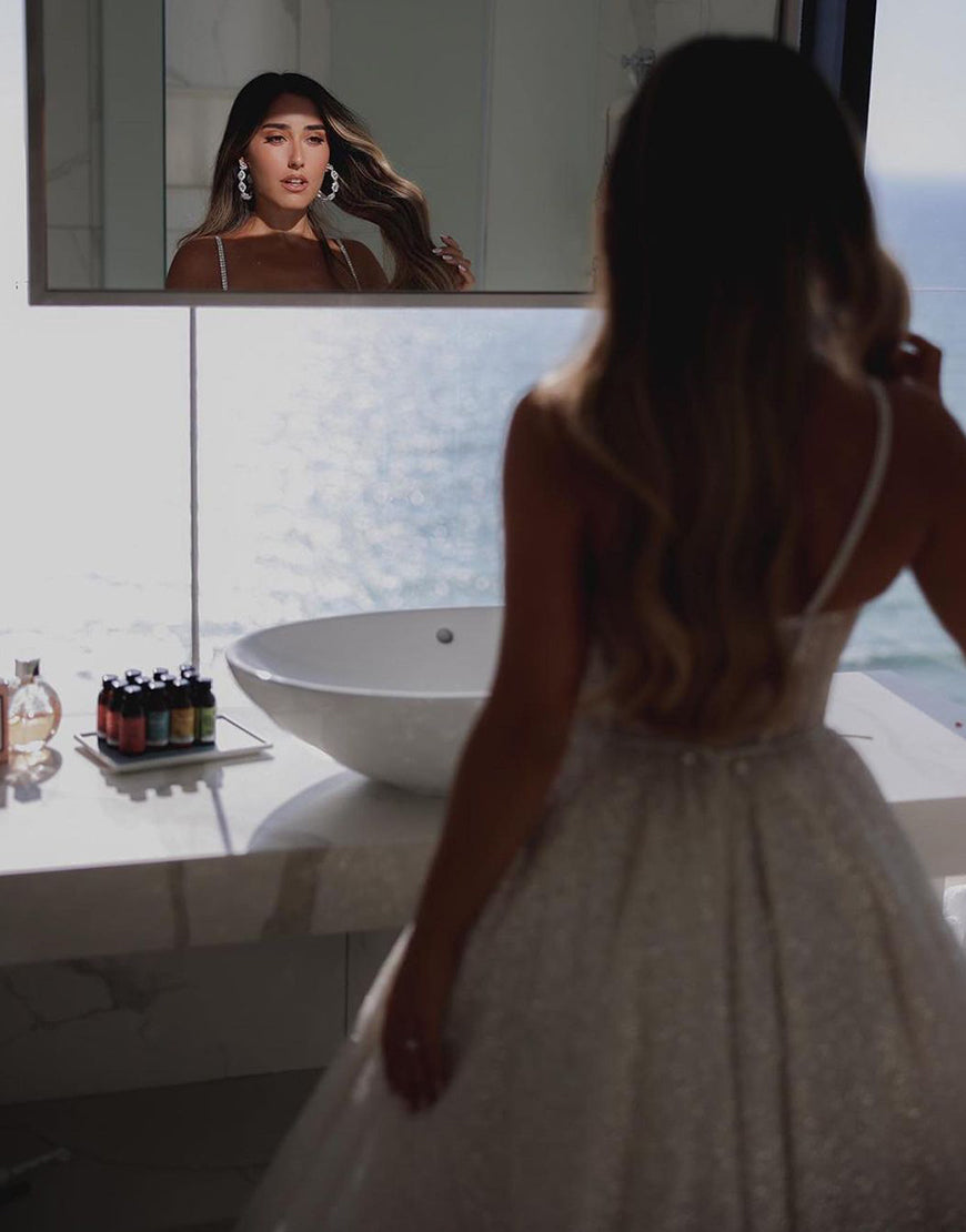 Luolandi Sweetheart Glitter Wedding Dress Floor Length Sexy Sparkly Evening Party Dress