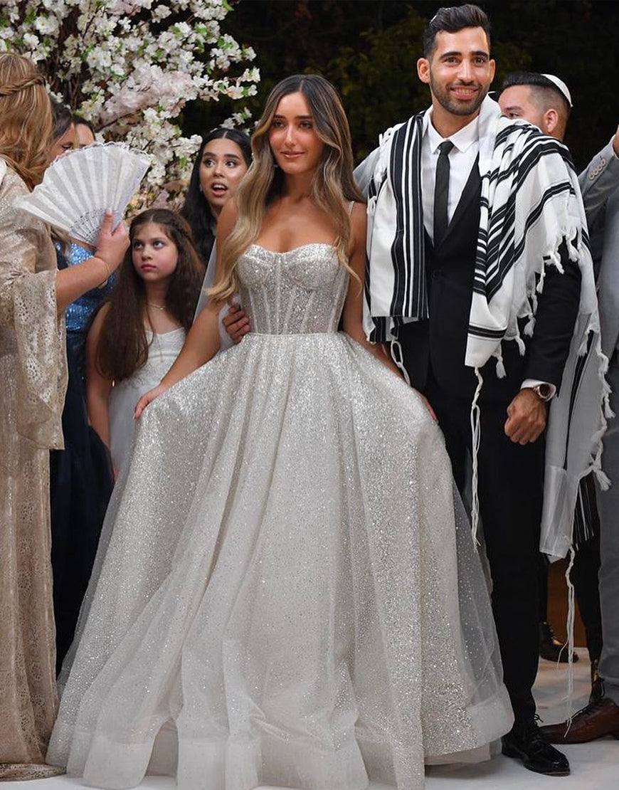 Luolandi Sweetheart Glitter Wedding Dress Floor Length Sexy Sparkly Evening Party Dress