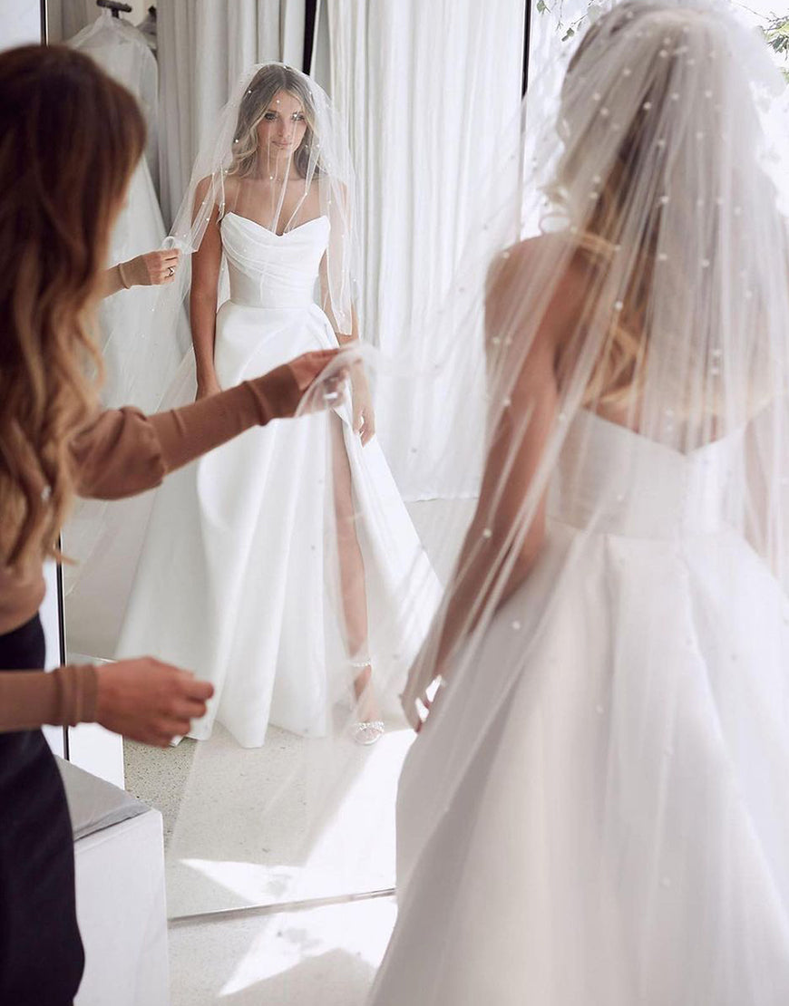 Luolandi Sweetheart Satin Simple Wedding Dress Off Shoulder Floor Length With Slit Sexy