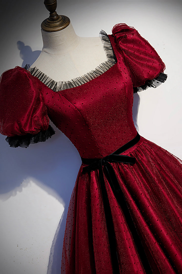 Luolandi Burgundy Tulle Long Prom Dresses A-Line Backless Evening Dresses Floor Length