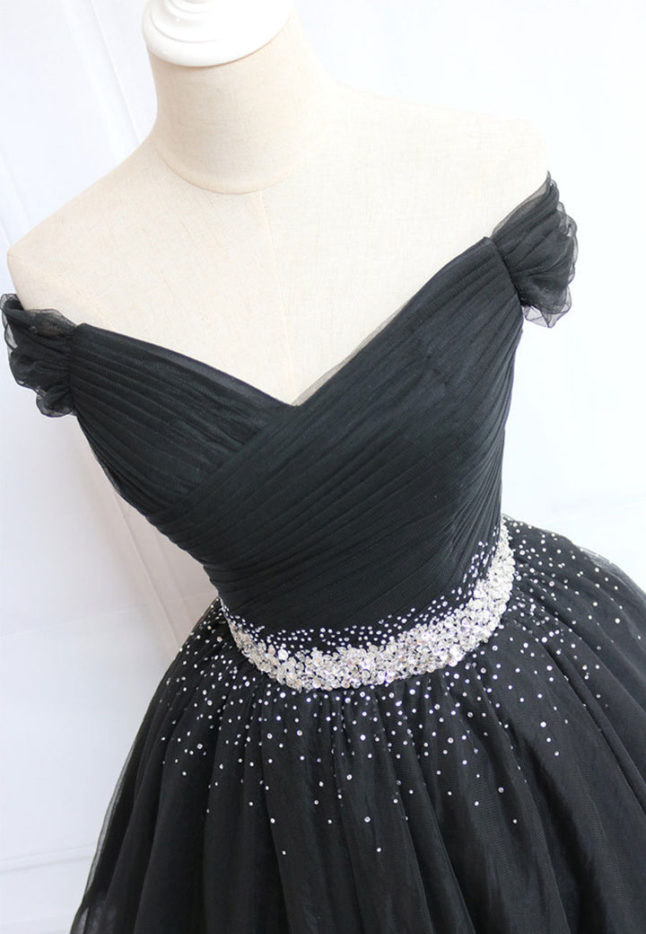 Luolandi Black Off the Shoulder Short Prom Dress A-Line Homecoming Dress Sexy