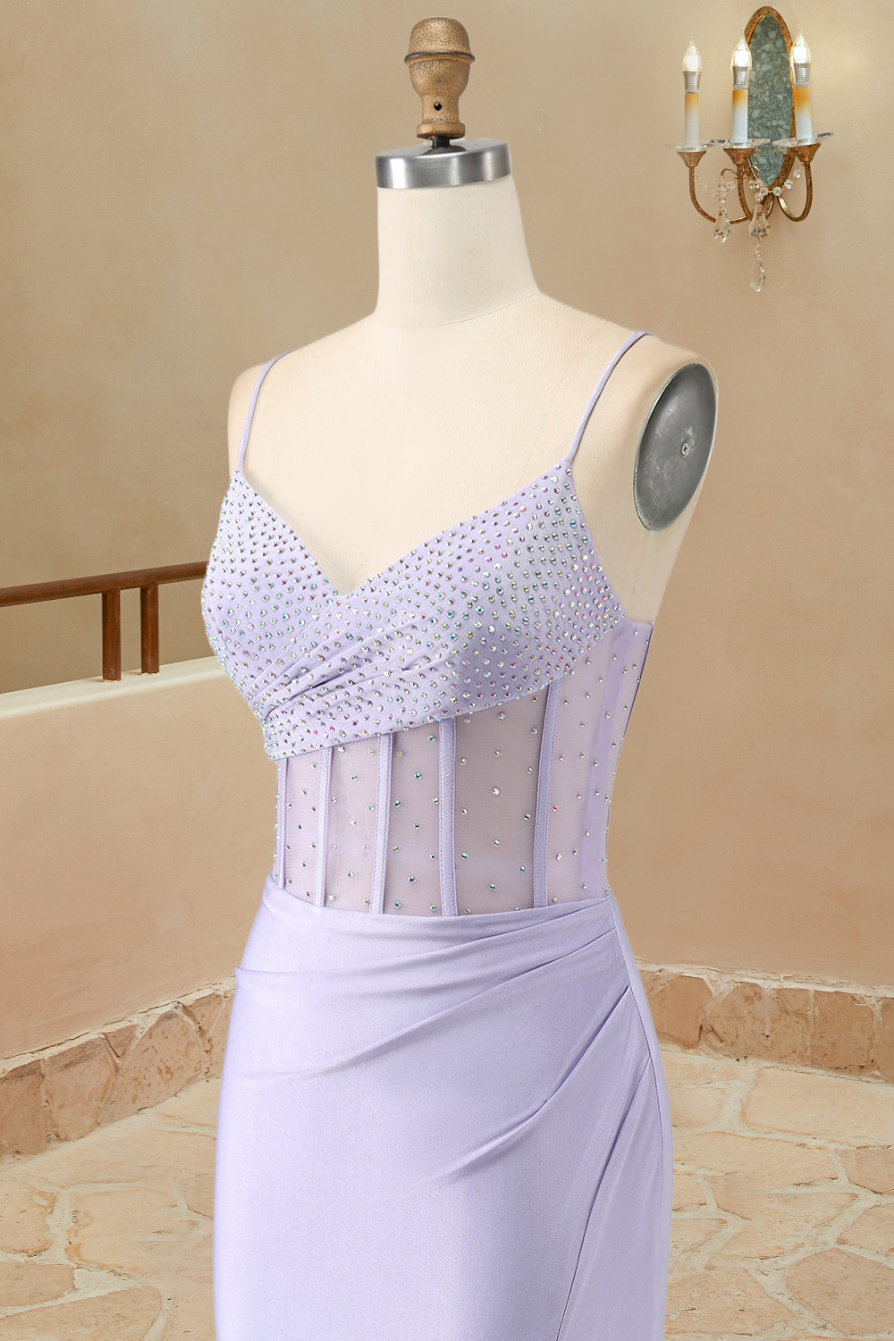 Luolandi Prom Dresses Mermaid Spaghetti Straps Sain With Beading Sexy Evening Dresses With Slit