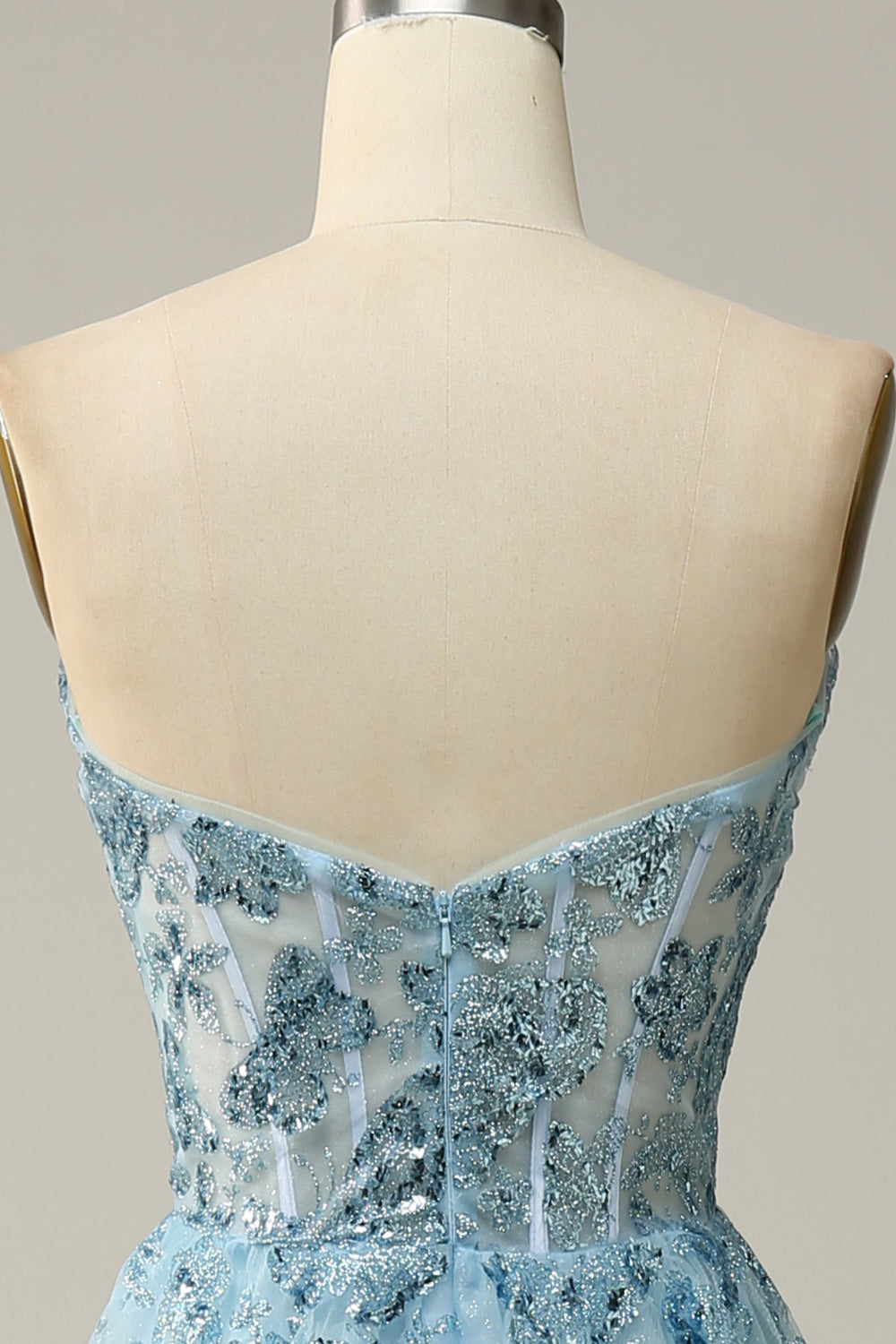 Luolandi Sky Blue A Line Sweetheart Midi Sequins Wedding Party Dress Homecoming Dresses