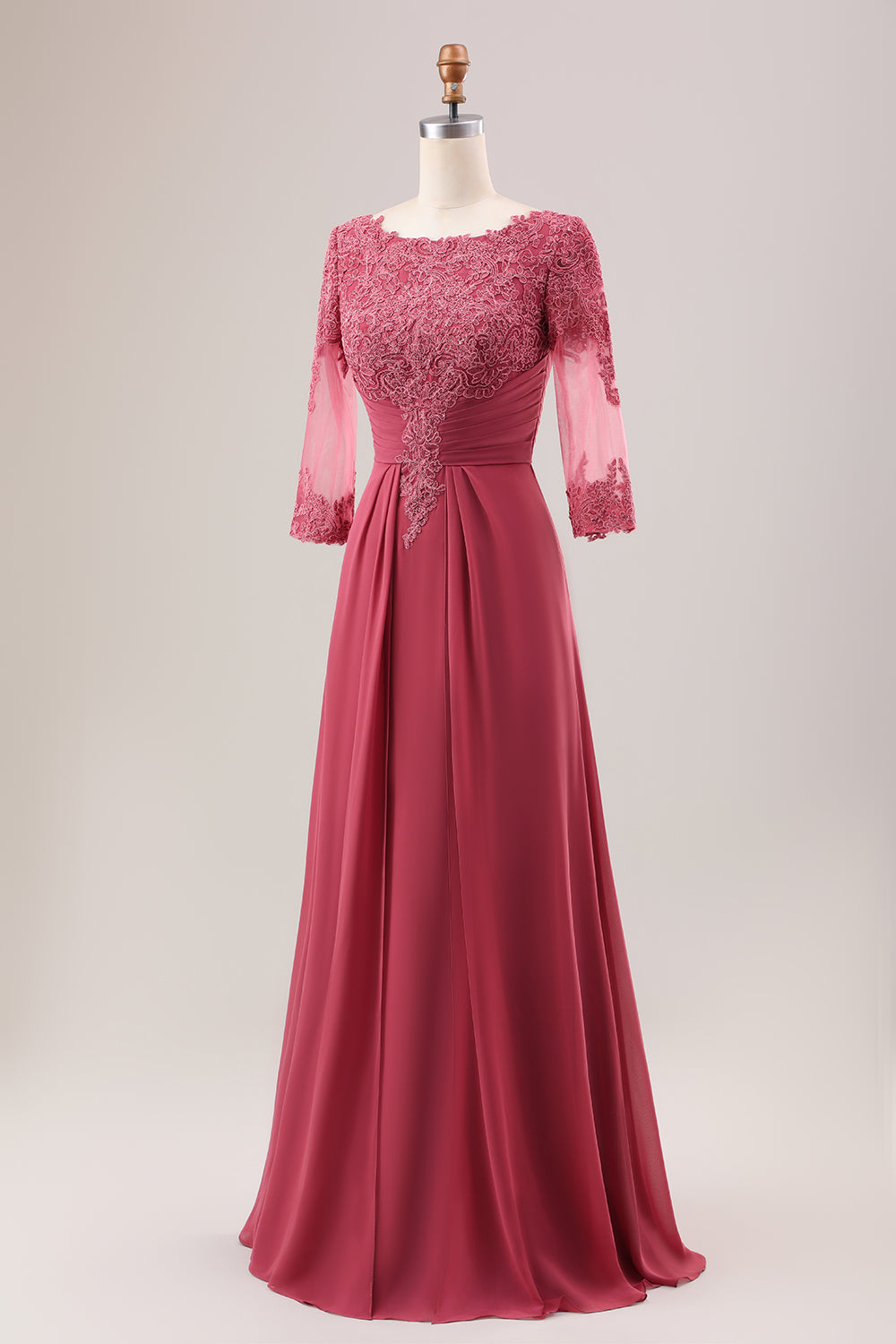 Luolandi A Line Pleated Applique Mother of the Bride Dress With Long Sleeves Floor Length