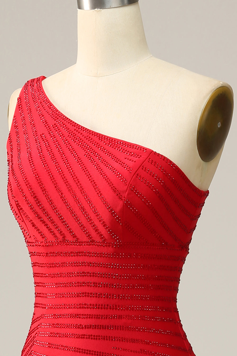 Luolandi Mermaid One Shoulder Long Prom Dress with Beading Floor Length With Slit