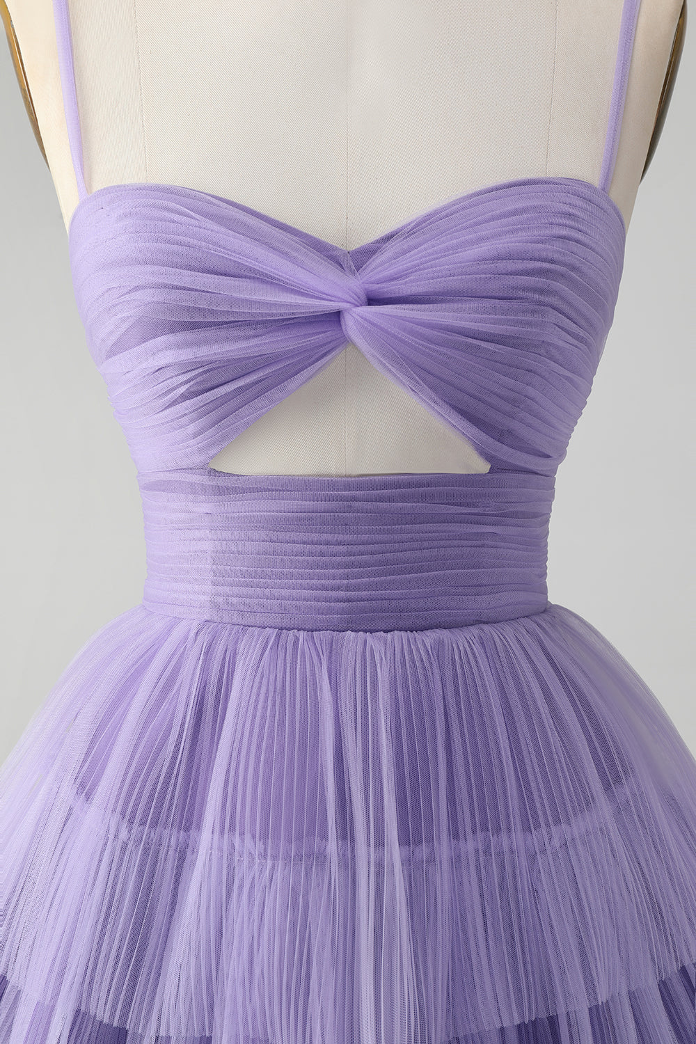 Luolandi Cute Purple A Line Spaghetti Straps Short Tiered Homecoming Dress with Hollow Out Sexy